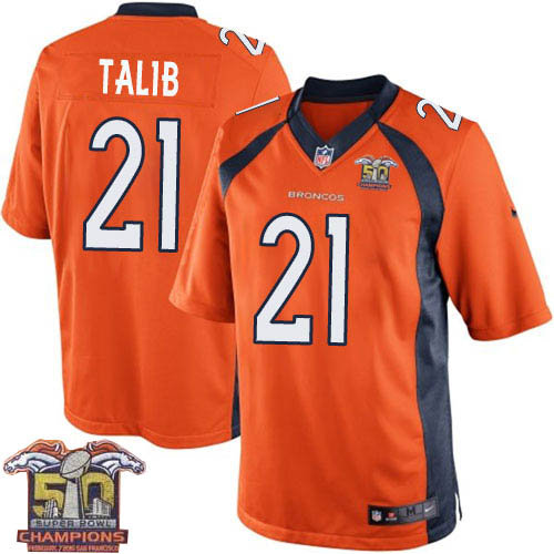 Kid Nike Broncos 21 Aqib Talib Orange NFL Home Super Bowl 50 Champions Jersey
