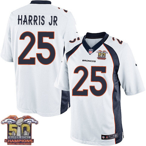 Kid Nike Broncos 25 Chris Harris Jr White NFL Road Super Bowl 50 Champions Jersey