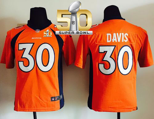 Kid Nike Broncos 30 Terrell Davis Orange Team Color Super Bowl 50 NFL New Jersey