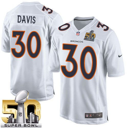 Kid Nike Broncos 30 Terrell Davis White Super Bowl 50 NFL Game Event Jersey