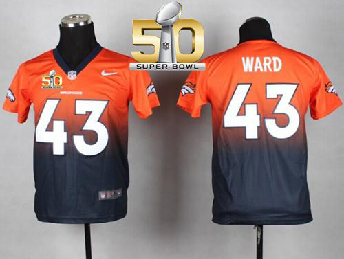 Kid Nike Broncos 43 T.J. Ward Orange Blue Super Bowl 50 NFL Fadeaway Fashion Jersey