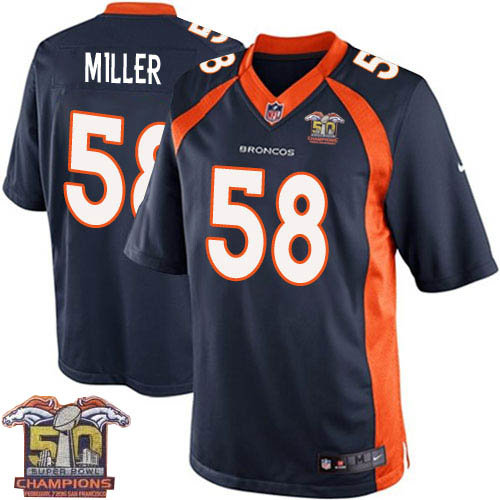 Kid Nike Broncos 58 Von Miller Navy Blue NFL Alternate Super Bowl 50 Champions Jersey