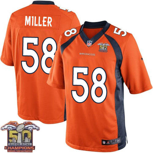 Kid Nike Broncos 58 Von Miller Orange NFL Home Super Bowl 50 Champions Jersey