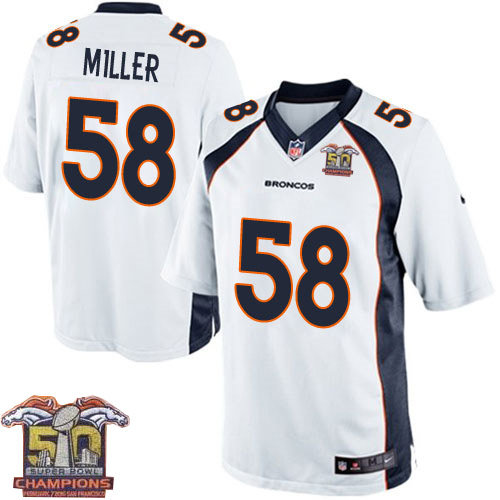 Kid Nike Broncos 58 Von Miller White NFL Road Super Bowl 50 Champions Jersey