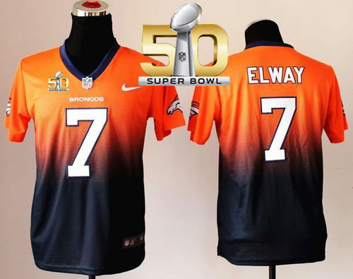 Kid Nike Broncos 7 John Elway Orange Blue Super Bowl 50 NFL Fadeaway Fashion Jersey
