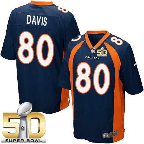 Kid Nike Broncos 80 Vernon Davis Blue Alternate Super Bowl 50 NFL New Jersey