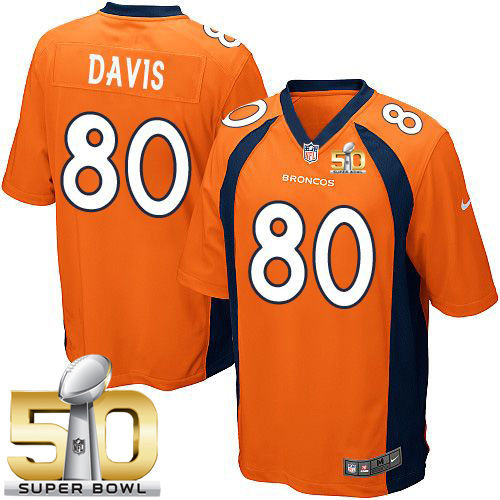 Kid Nike Broncos 80 Vernon Davis Orange Team Color Super Bowl 50 NFL New Jersey