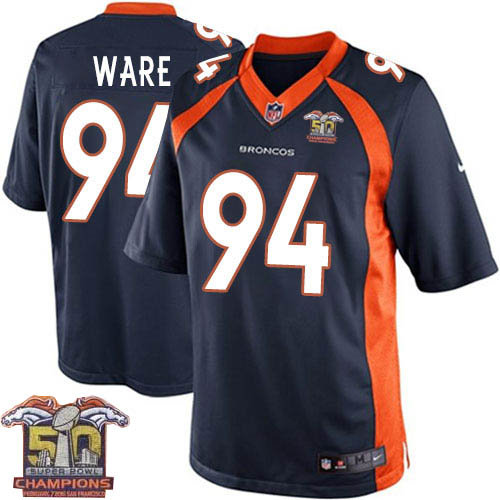 Kid Nike Broncos 94 DeMarcus Ware Navy Blue NFL Alternate Super Bowl 50 Champions Jersey