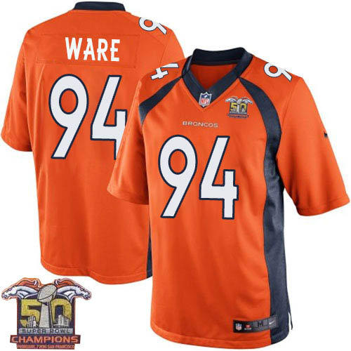 Kid Nike Broncos 94 DeMarcus Ware Orange NFL Home Super Bowl 50 Champions Jersey