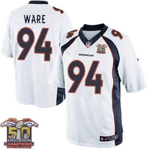 Kid Nike Broncos 94 DeMarcus Ware White NFL Road Super Bowl 50 Champions Jersey
