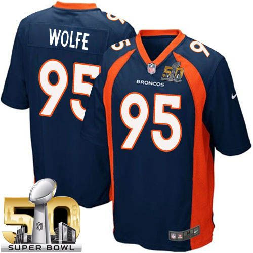 Kid Nike Broncos 95 Derek Wolfe Blue Alternate Super Bowl 50 NFL New Jersey