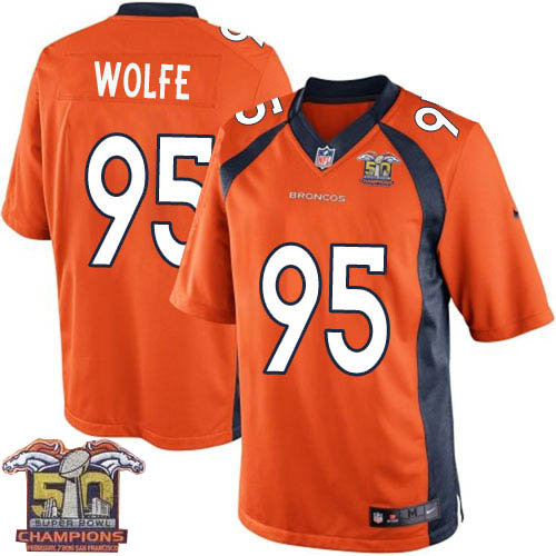 Kid Nike Broncos 95 Derek Wolfe Orange NFL Home Super Bowl 50 Champions Jersey