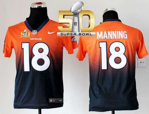 Kid Nike Denver Broncos 18 Peyton Manning Orange Blue Super Bowl 50 NFL Fadeaway Fashion Jersey