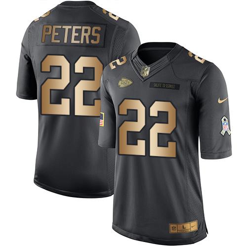 Kid Nike Kansas City Chiefs 22 Marcus Peters Black NFL Limited Gold Salute to Service Jersey