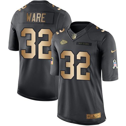 Kid Nike Kansas City Chiefs 32 Spencer Ware Black NFL Limited Gold Salute to Service Jersey