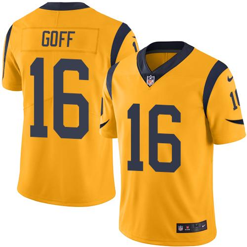 Kid Nike Los Angeles Rams 16 Jared Goff Gold NFL Limited Rush Jersey