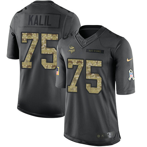 Kid Nike Minnesota Vikings 75 Matt Kalil Black NFL Limited 2016 Salute To Service Jersey