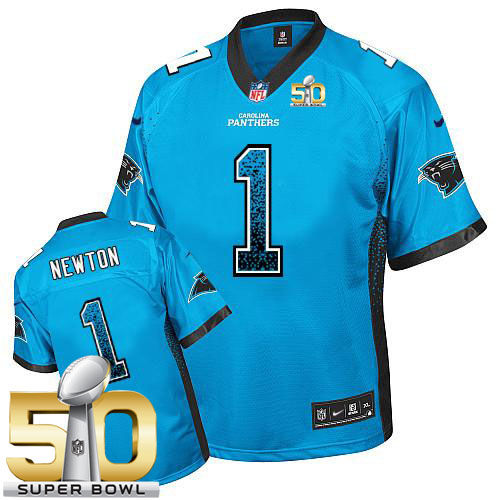 Kid Nike Panthers 1 Cam Newton Blue Alternate Super Bowl 50 NFL Drift Fashion Jersey