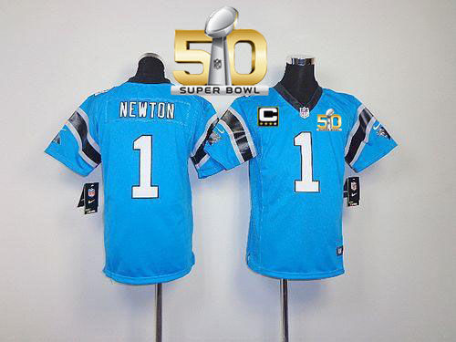 Kid Nike Panthers 1 Cam Newton Blue Alternate With C Patch Super Bowl 50 NFL Jersey