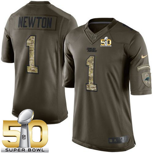 Kid Nike Panthers 1 Cam Newton Green Super Bowl 50 NFL Limited Salute to Service Jersey