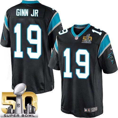 Kid Nike Panthers 19 Ted Ginn Jr Black Team Color Super Bowl 50 NFL Jersey