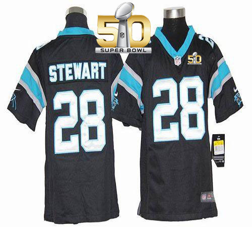 Kid Nike Panthers 28 Jonathan Stewart Black Team Color Super Bowl 50 NFL Jersey
