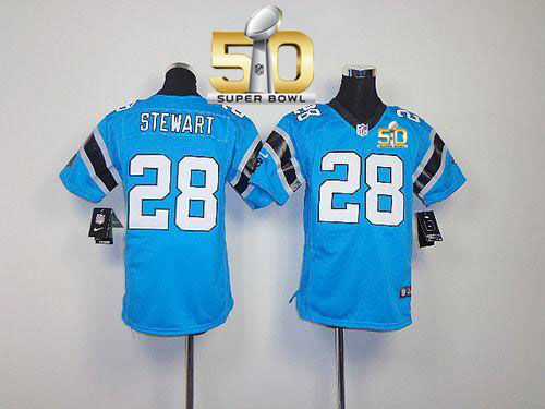 Kid Nike Panthers 28 Jonathan Stewart Blue Alternate Super Bowl 50 NFL Jersey