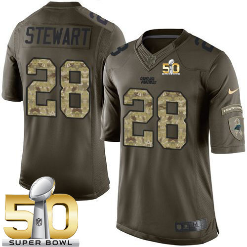 Kid Nike Panthers 28 Jonathan Stewart Green Super Bowl 50 NFL Limited Salute to Service Jersey