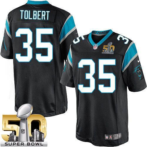 Kid Nike Panthers 35 Mike Tolbert Black Team Color Super Bowl 50 NFL Jersey
