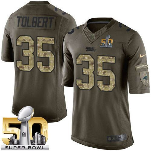 Kid Nike Panthers 35 Mike Tolbert Green Super Bowl 50 NFL Limited Salute to Service Jersey
