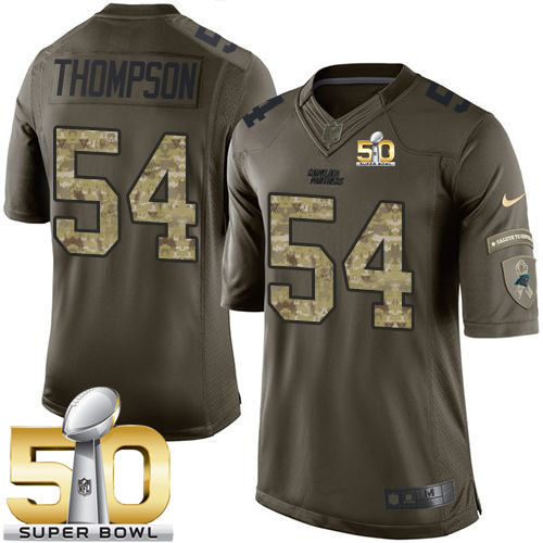Kid Nike Panthers 54 Shaq Thompson Green Super Bowl 50 NFL Limited Salute to Service Jersey