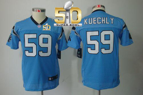 Kid Nike Panthers 59 Luke Kuechly Blue Alternate Super Bowl 50 NFL Limited Jersey