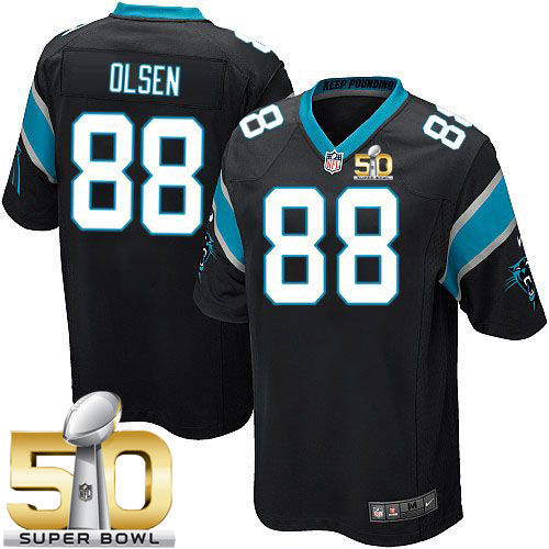 Kid Nike Panthers 88 Greg Olsen Black Team Color Super Bowl 50 NFL Jersey