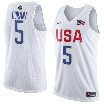 Kid Nike Rio 2016 Olympics USA Dream Team 5 Kevin Durant Home White Basketball Jersey