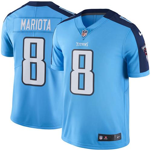 Kid Nike Tennessee Titans 8 Marcus Mariota Light Blue NFL Limited Rush Jersey