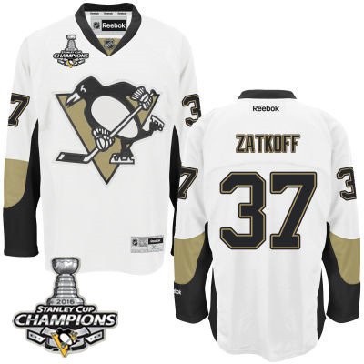 Kid Pittsburgh Penguins 37 Jeff Zatkoff White Away Jersey 2016 Stanley Cup Champions Patch