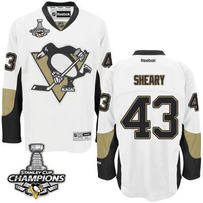Kid Pittsburgh Penguins 43 Conor Sheary White Away Jersey 2016 Stanley Cup Champions Patch