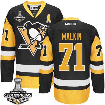 Kid Pittsburgh Penguins 71 Evgeni Malkin Black With Gold A Patch Jersey 2016 Stanley Cup Champions Patch