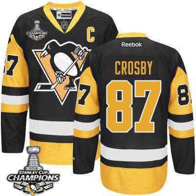 Kid Pittsburgh Penguins 87 Sidney Crosby Black With Gold C Patch Jersey 2016 Stanley Cup Champions Patch