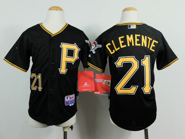 Kid Pittsburgh Pirates 21 Clemente Black Cool Base Jersey