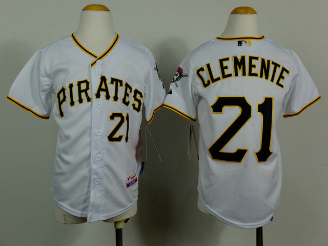 Kid Pittsburgh Pirates 21 Clemente white Cool Base Jersey