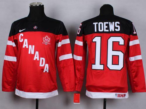 Kid Team Canada 16 Jonathan Toews Red 100th Anniversary NHL Jersey