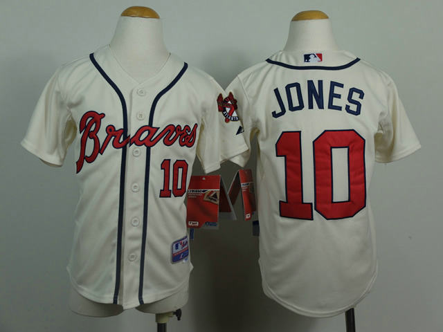 Kids Atlanta Braves 10 Chipper Jones cream MLB Jerseys