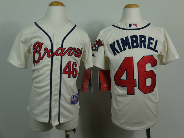 Kids Atlanta Braves 46 Craig Kimbrel cream MLB Jerseys