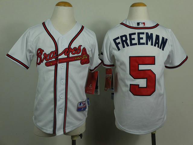 Kids Atlanta Braves 5 Freddie Freeman white Cool Base MLB Jersey
