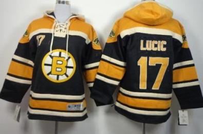 Kids Boston Bruins 17 Milan Lucic Black Stitched NHL Sawyer Hooded Sweatshirt Jersey