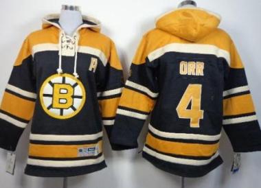 Kids Boston Bruins 4 Bobby Orr Black Stitched NHL Sawyer Hooded Sweatshirt Jersey
