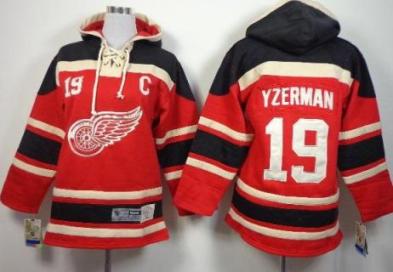 Kids Deroit Red Wings 19 Steve Yzerman Red Stitched NHL Sawyer Hooded Sweatshirt Jersey