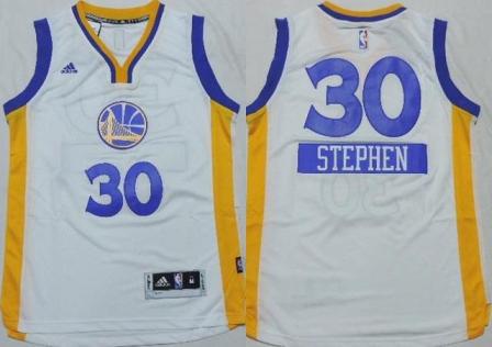 Kids Golden State Warriors 30 Stephen Curry White 2014-15 Christmas Day NBA Jersey