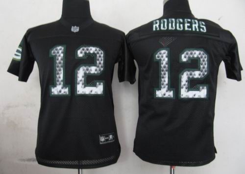 Kids Green Bay Packers 12 Aaron Rodgers Black United Sideline Jersey